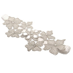 Product shot of the Daya metallic floral garter in silver with Austrian crystals