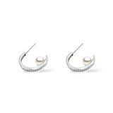 Prim Crystal Hoop with Floating Pearl Earrings