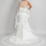 Two tier cathedral length wedding veil with rose re-embroidered lace trim