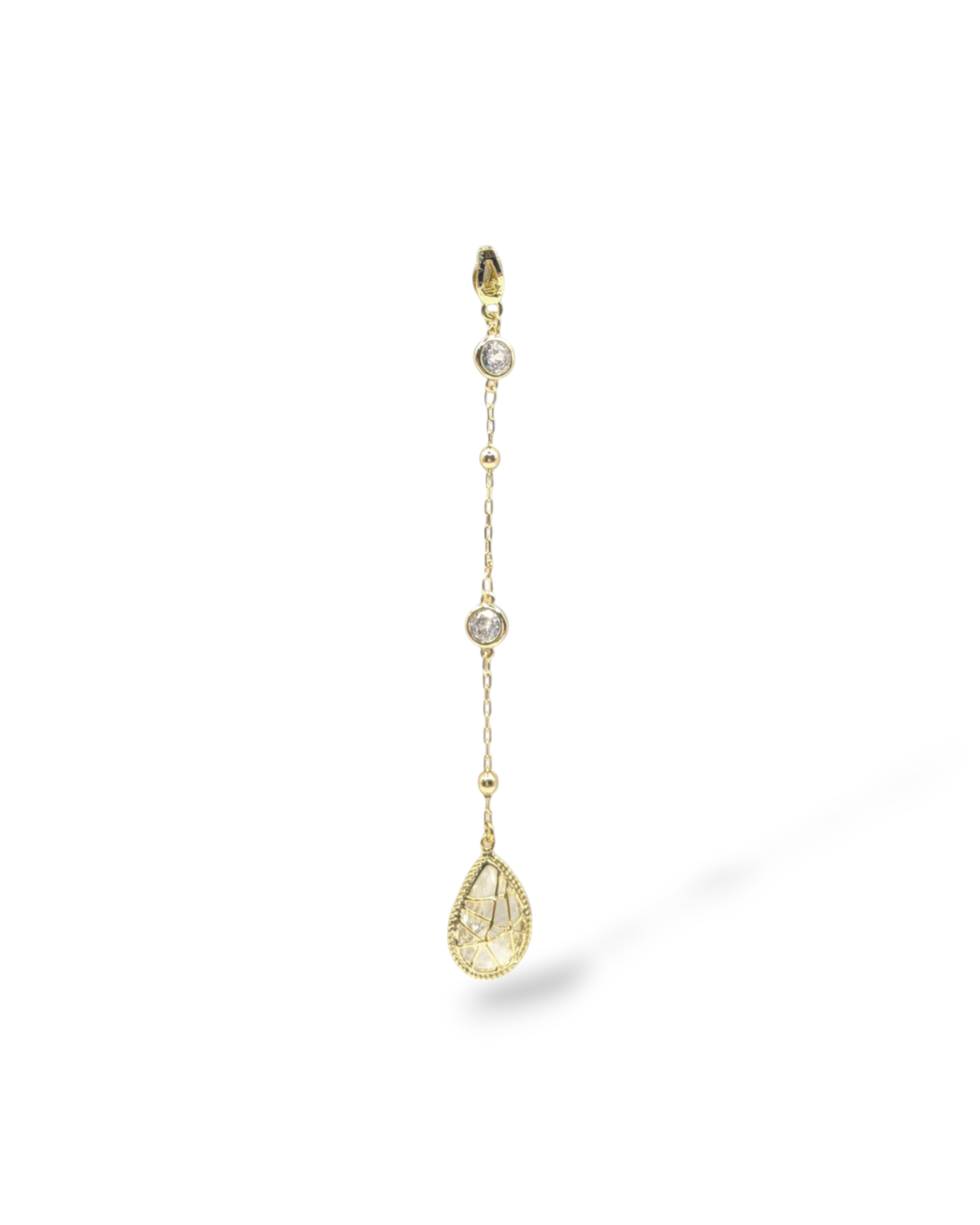 Gold charm with lacey teardrop crystal pendant – Reed necklace interchangeable charm