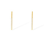Front view of the Sophia earrings in gold showing minimalist bar and chain silhouette