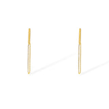 Front view of the Sophia earrings in gold showing minimalist bar and chain silhouette