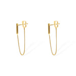 Side view of the Sophia earrings in rhodium-plated silver with delicate chain drop.
