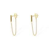 Side view of the Sophia earrings in rhodium-plated silver with delicate chain drop.