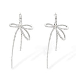 Summer bow earrings in silver with pavé CZ crystals and long cascading drops