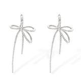 Summer bow earrings in silver with pavé CZ crystals and long cascading drops