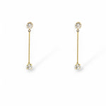 Sylvia gold earrings with CZ crystal bar drops on white background