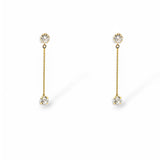 Sylvia gold earrings with CZ crystal bar drops on white background