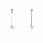 Sylvia silver earrings with CZ crystal bar drops on white background