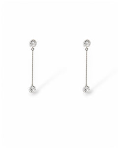 Sylvia silver earrings with CZ crystal bar drops on white background