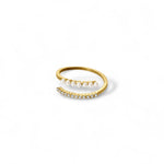 Tai gold split band ring with pavé crystals and micro pearls by Ariel Taub