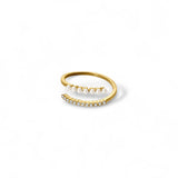 Tai gold split band ring with pavé crystals and micro pearls by Ariel Taub