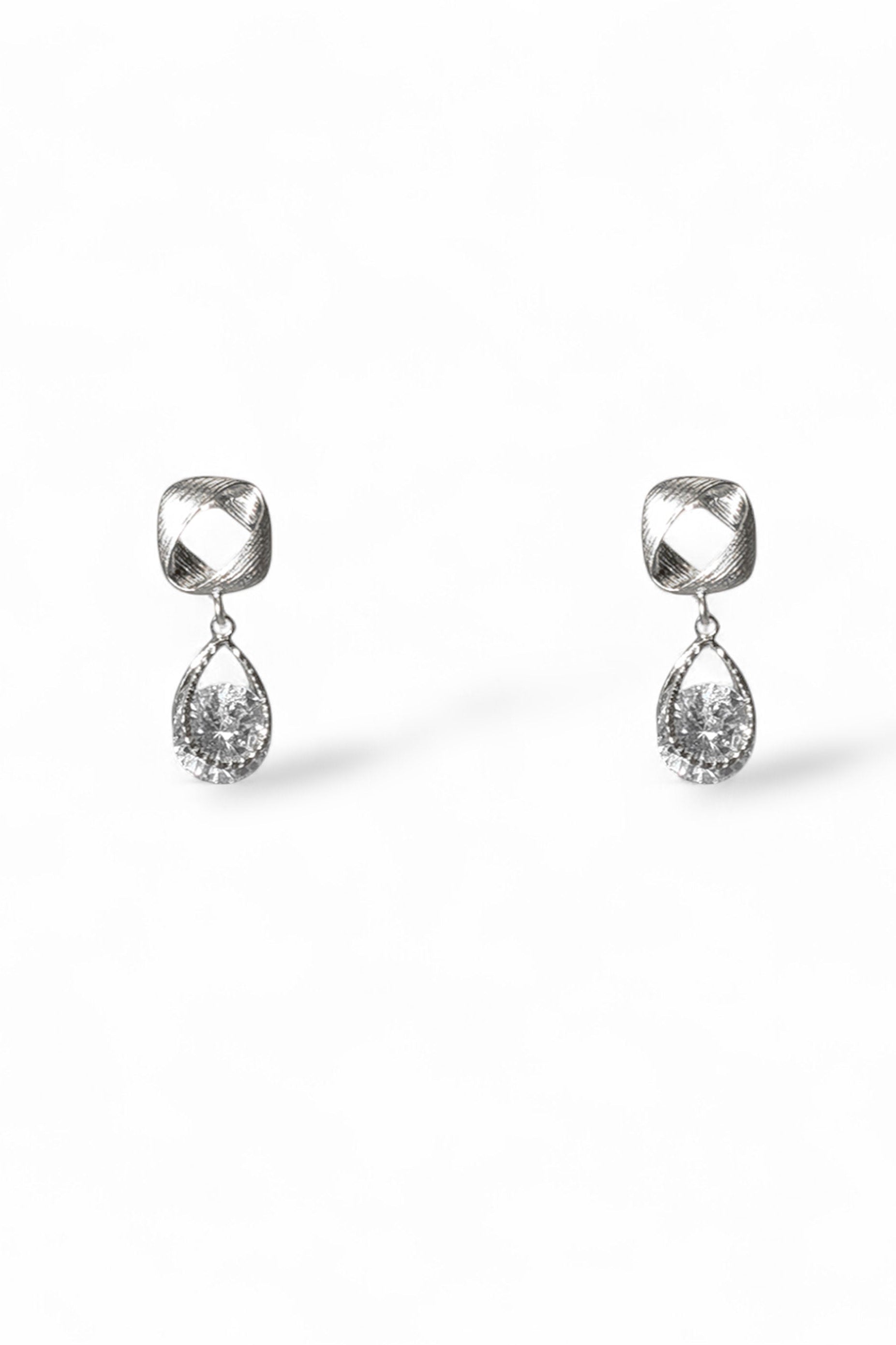 Tessa matte silver dainty crystal drop earrings by Ariel Taub