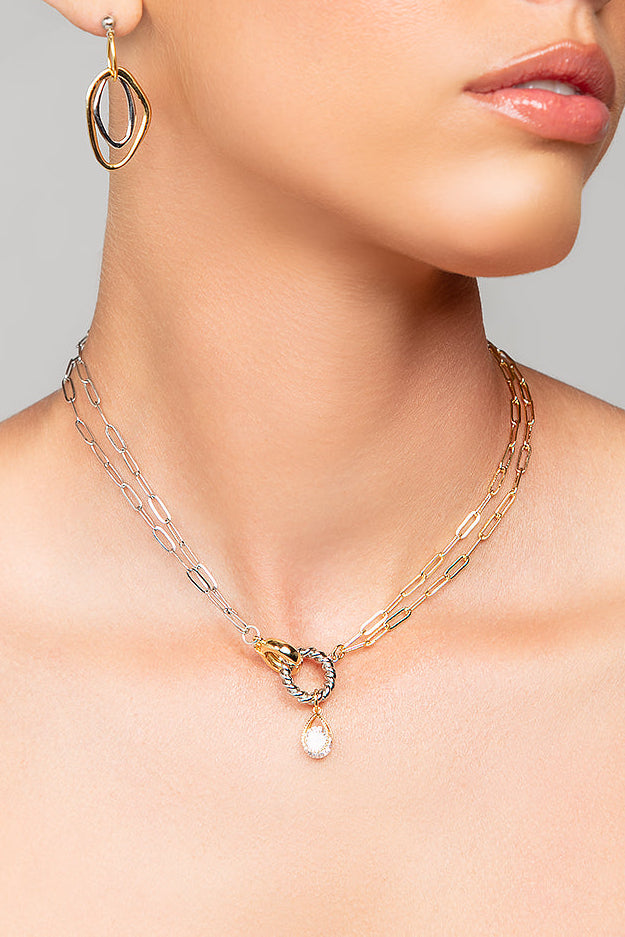 Close-up of Tiffany gold and silver mixed metal choker by Ariel Taub