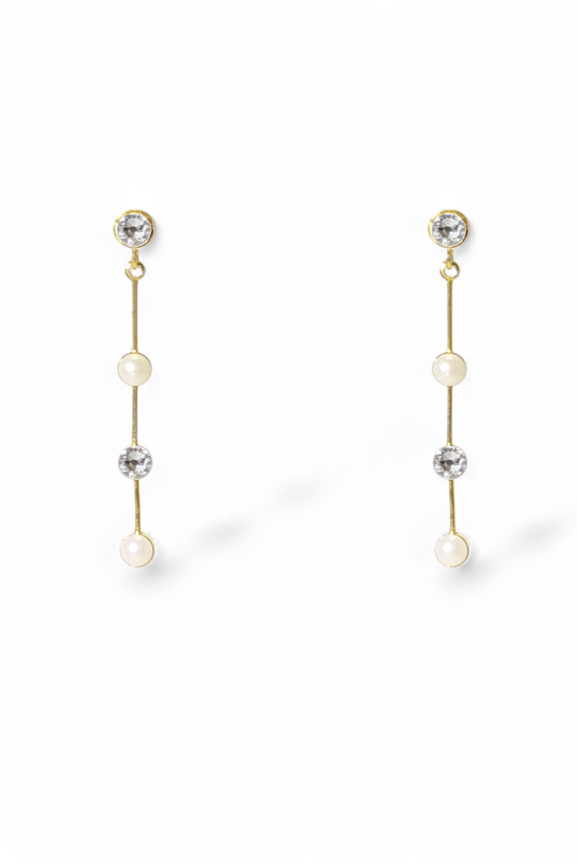 Tori gold pearl and crystal drop earrings by Ariel Taub
