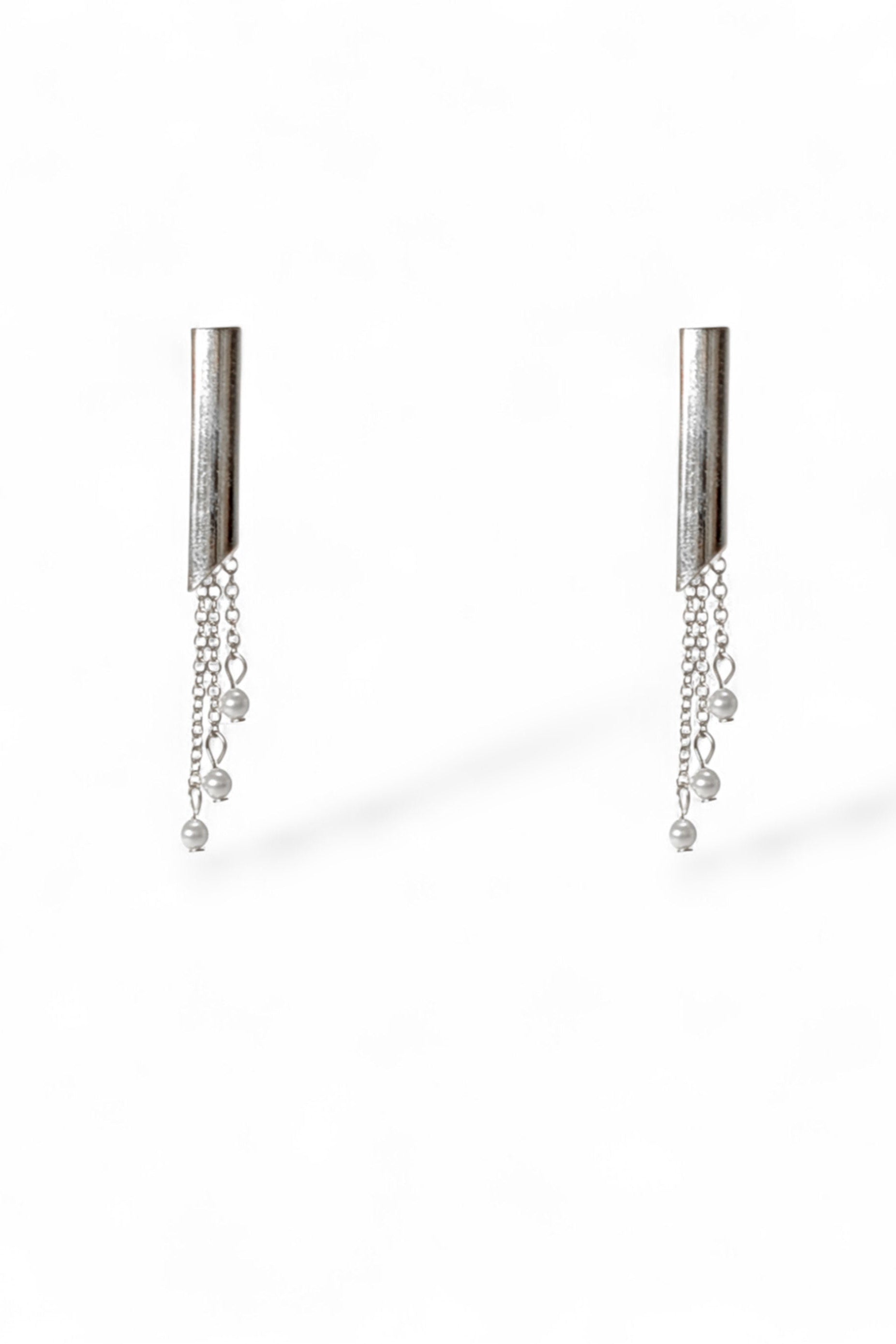 Tracy silver mod pearl earrings with chain detail by Ariel Taub