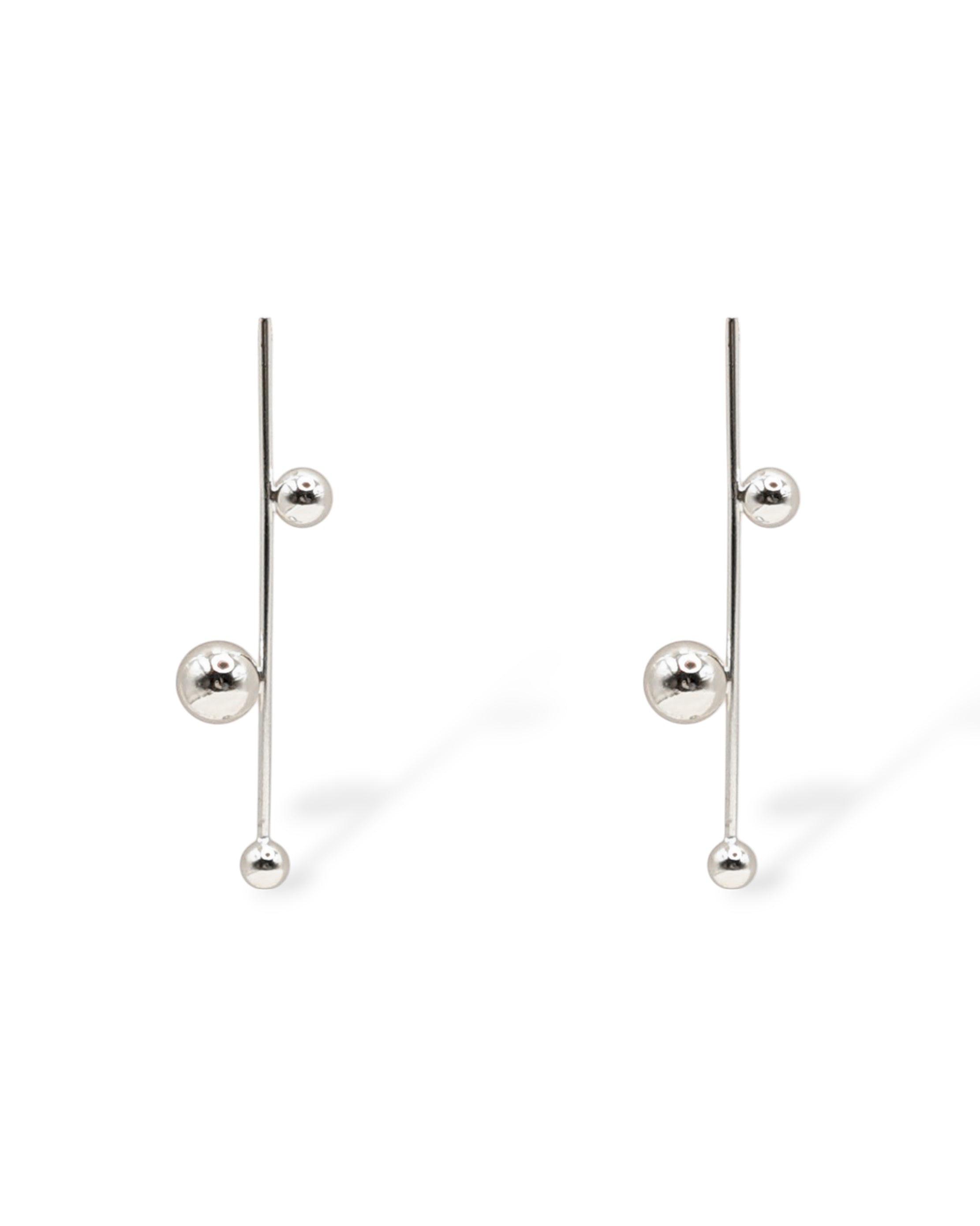 Sawyer earrings in silver tone with a slender vertical bar and spherical accents, offering a contemporary drop silhouette.