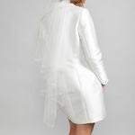 Back view of the Serenity wedding veil showing two soft fingertip-length layers trimmed in double rows of clear Austrian crystals.