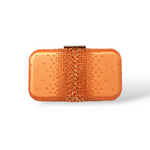 Orange crystal clutch with teal satin lining by Ariel Taub, inspired by Taylor Swift’s Life of a Show Girl