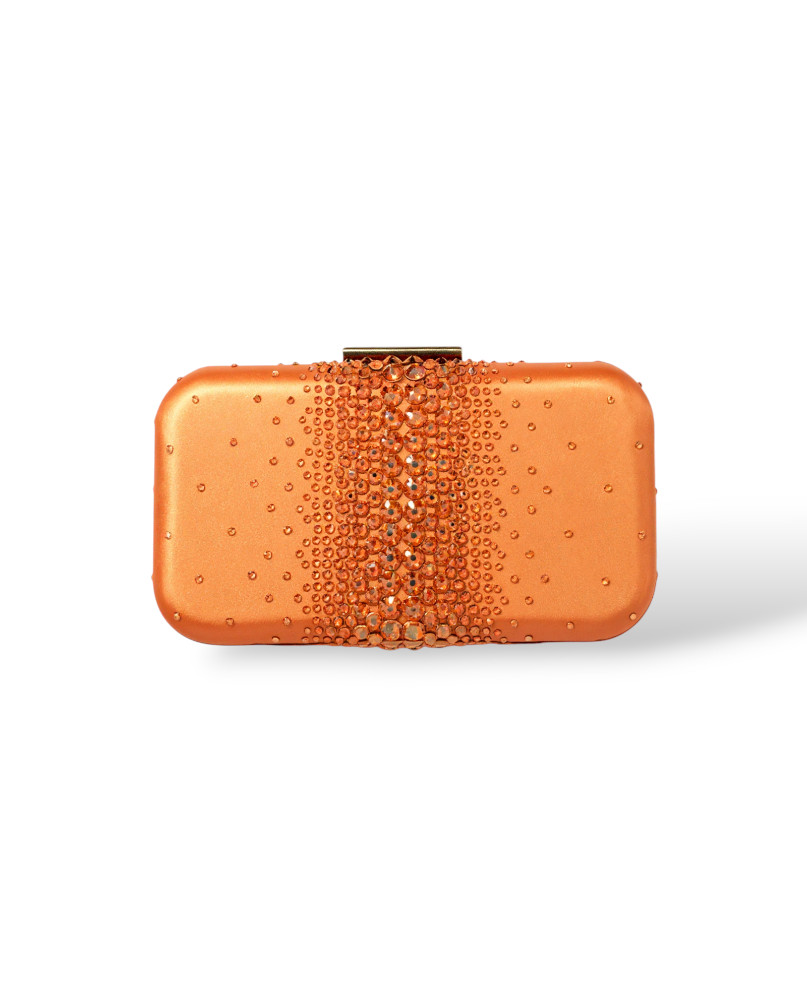 Orange crystal clutch with teal satin lining by Ariel Taub, inspired by Taylor Swift’s Life of a Show Girl