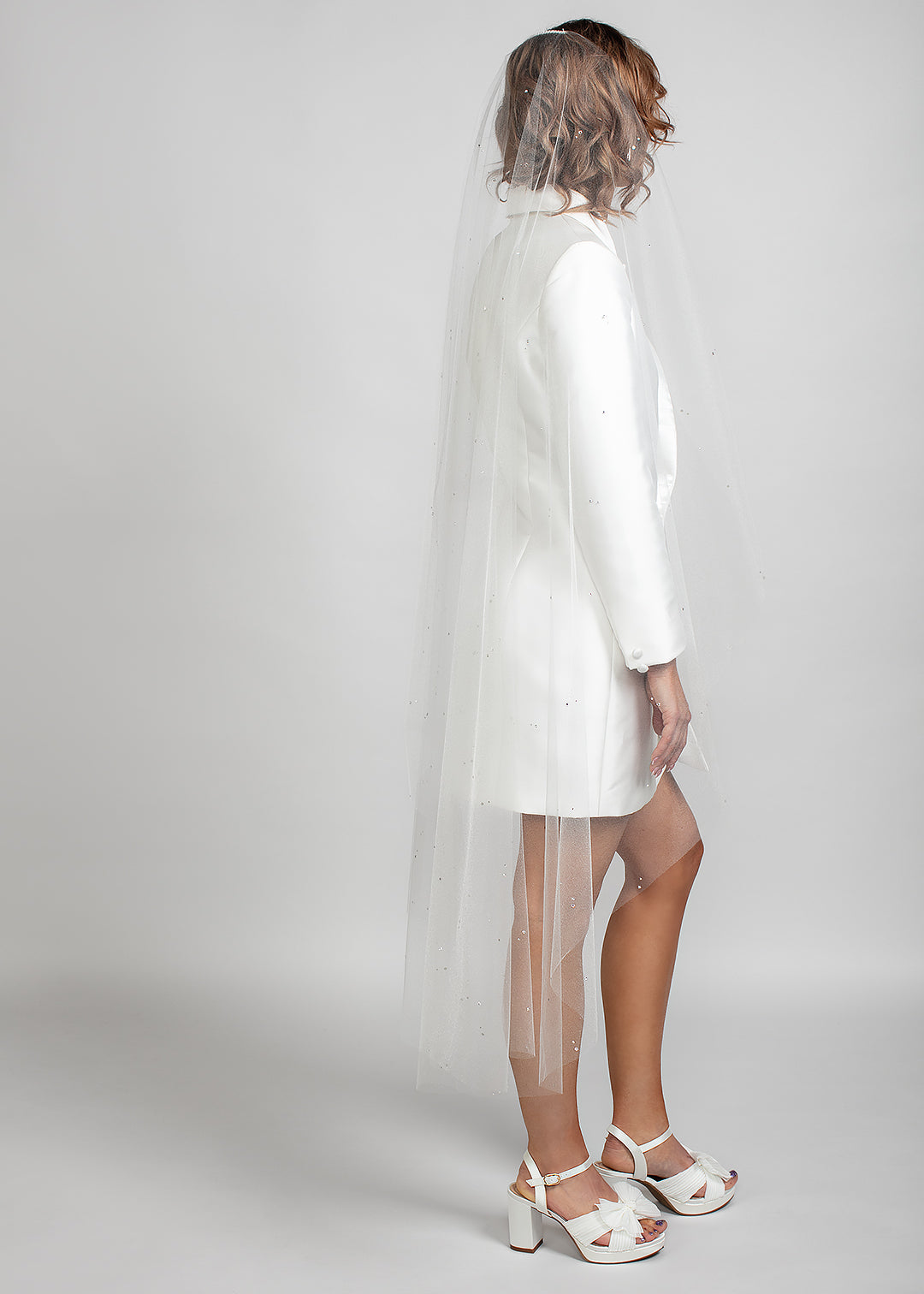 Quincy scatter crystal cascade cut waltz length wedding veil