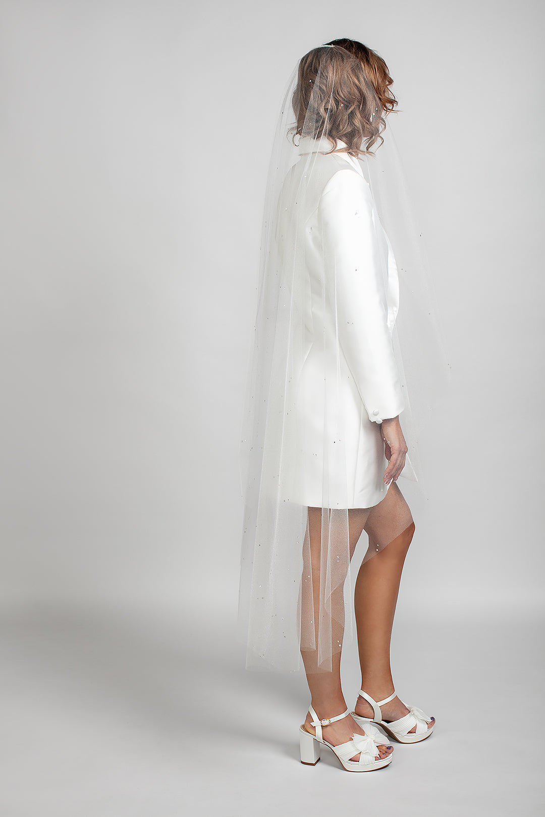 Quincy scatter crystal cascade cut waltz length wedding veil