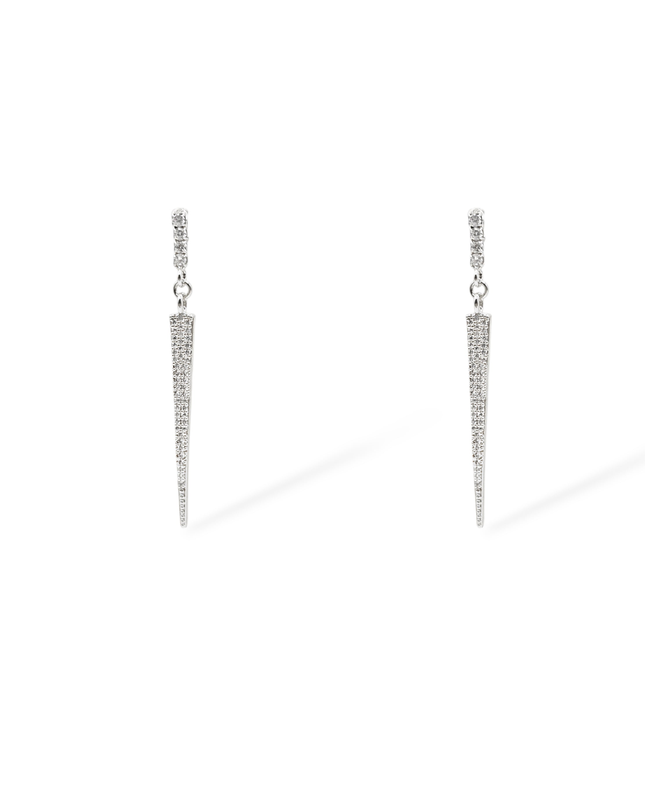 Product image of silver Sloane earrings with pavé cubic zirconia crystals on a white background