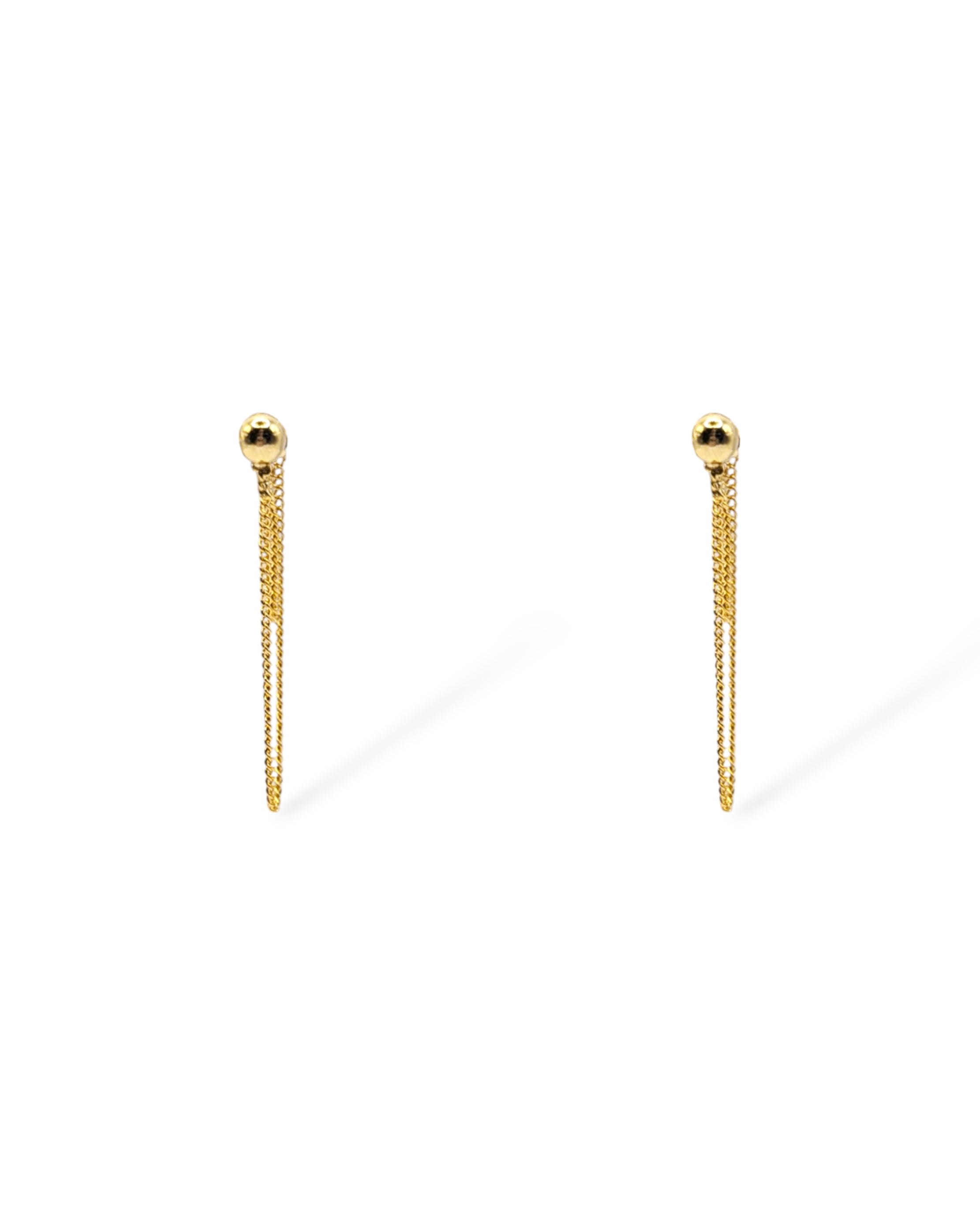 Stevie earrings in gold with polished ball post and double chain drop