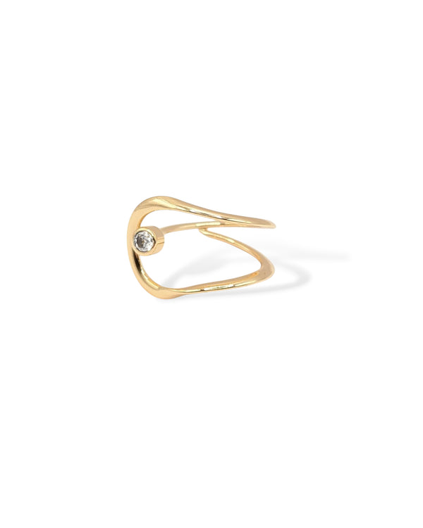 Stellar wrap ring in gold with center cubic zirconia crystal