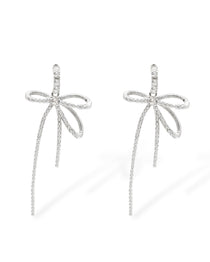 Summer bow earrings in silver with pavé CZ crystals and long cascading drops
