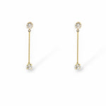 Sylvia gold earrings with CZ crystal bar drops on white background