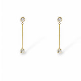 Sylvia gold earrings with CZ crystal bar drops on white background