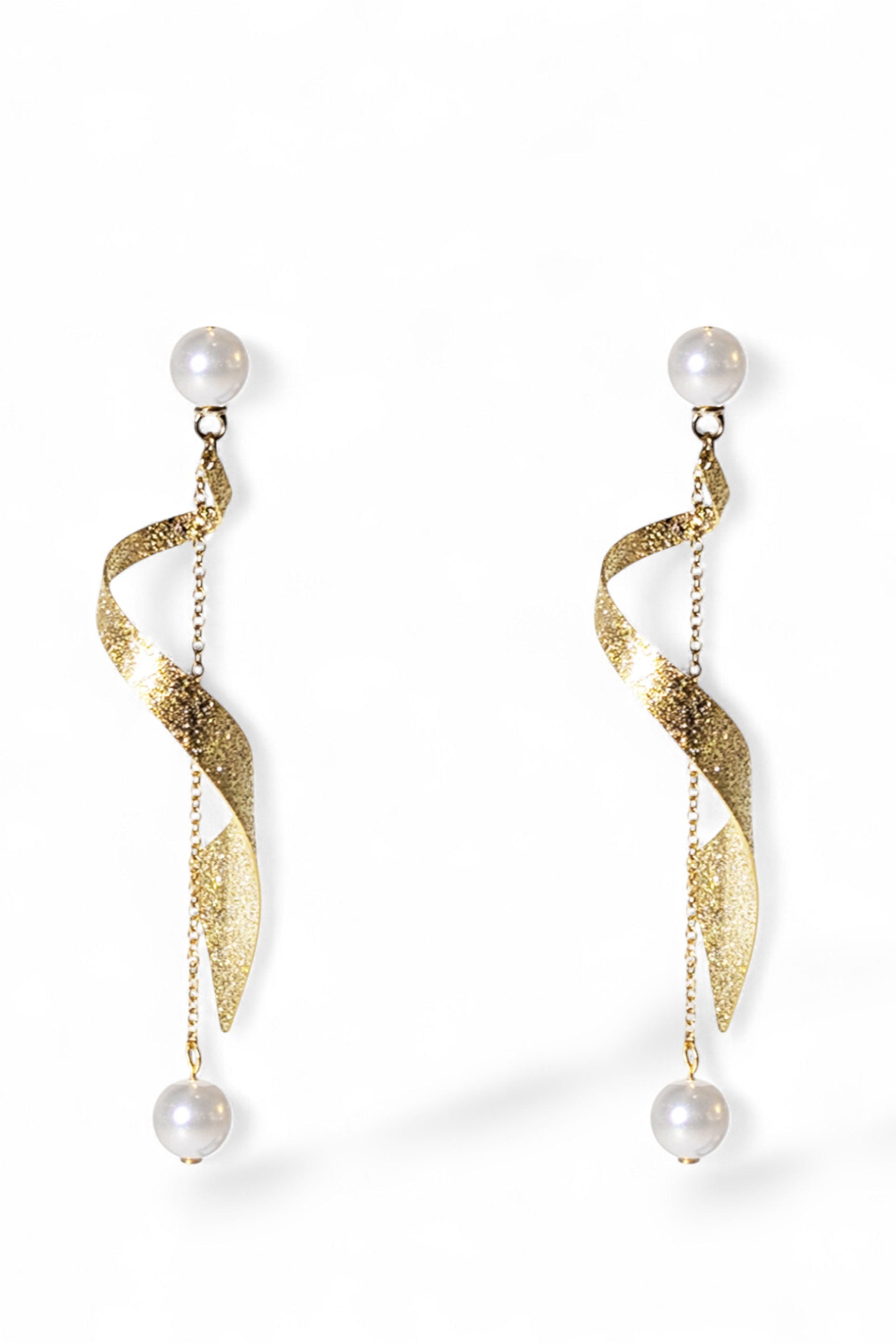 Taylor gold twist drop earrings with Swarovski pearls by Ariel Taub