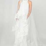 Front view of the Tiana veil showing blusher and lace details