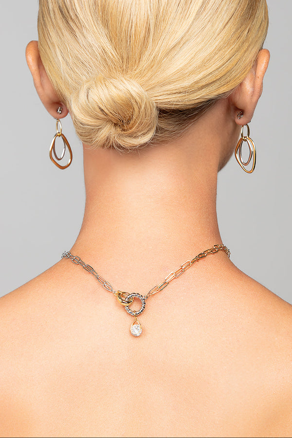 Close-up of Tiffany gold and silver mixed metal choker by Ariel Taub