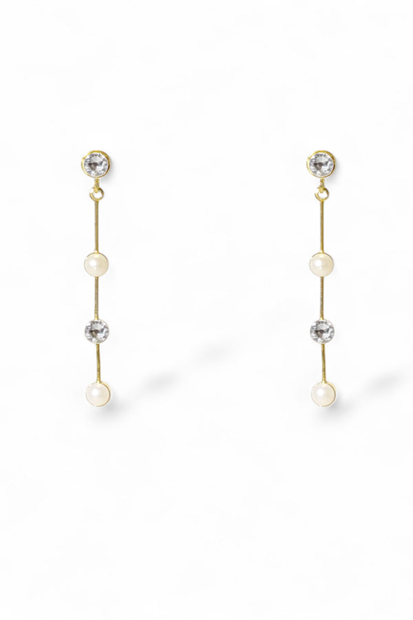 Tori gold pearl and crystal drop earrings by Ariel Taub