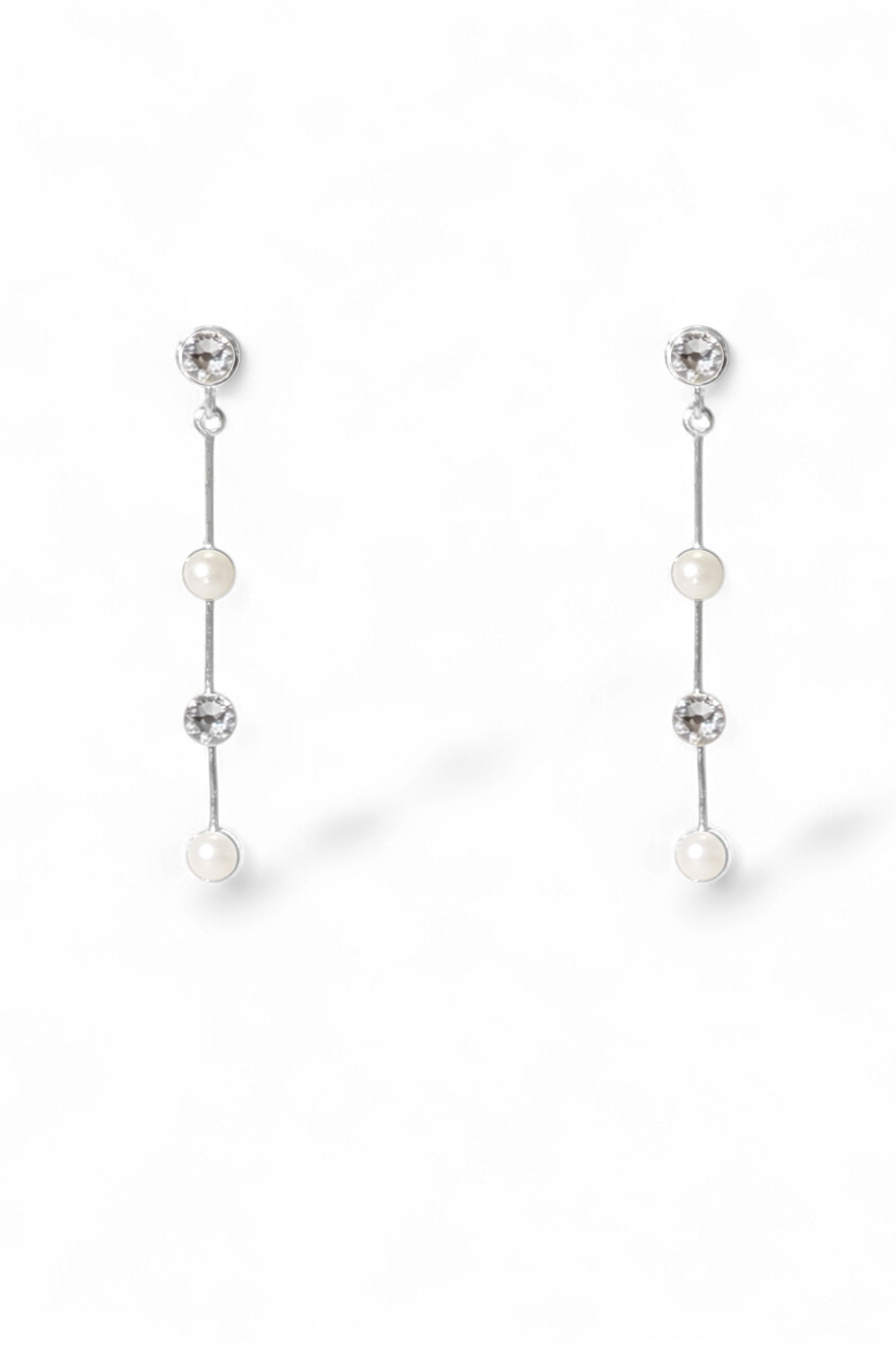 Tori silver pearl and crystal drop earrings by Ariel Taub