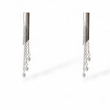 Tracy silver mod pearl earrings with chain detail by Ariel Taub