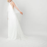 Model wearing the two-tier handkerchief cut Twinkle Veil with double-sided blusher