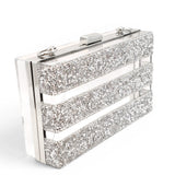 Silver glittery clutch bag on a white background