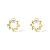 Sterling silver plated in stunning gold post earrings adorned with cubic zirconia crystals and a 6mm pearl at the top