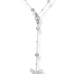 Silver Ryan Y-necklace showcasing its detachable pave crystal bow pendant for a unique and modern bridal or fashion statement.