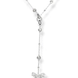 Silver Ryan Y-necklace showcasing its detachable pave crystal bow pendant for a unique and modern bridal or fashion statement.