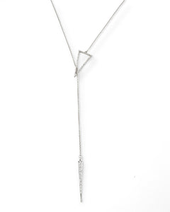 Silver Sutton lariat necklace with triangle loop and pavé spike drop