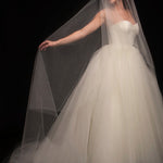 Two tier cathedral length wedding veil with scattered crystals throughout