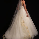 Delphine Metallic Gold Chantilly Lace Mantilla Chapel Veil