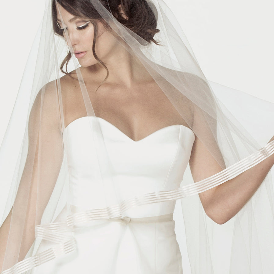 Edna Striped Ribbon Fingertip Veil