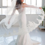 Grace Light Ivory Alencon Lace Cathedral Lace Veil